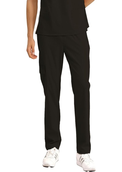 Tek Alt Kargo Cepli Klasik Likralı Unisex Cerrahi Pantolon Siyah