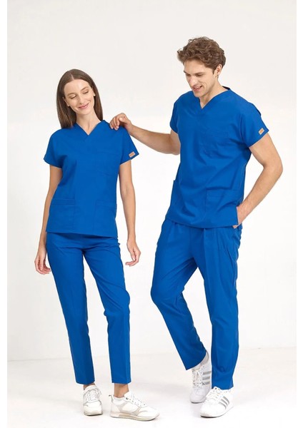 Saks Mavisi Likralı Doktor ve Hemşire Forması Unisex Cerrahi Takım | Brl Scruble