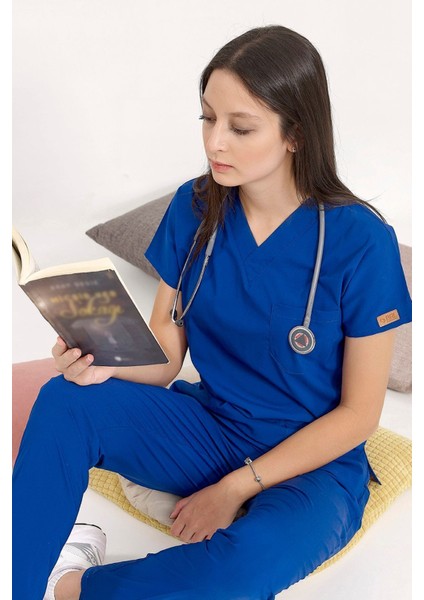 Gece Mavisi Likralı Doktor ve Hemşire Forması Unisex Cerrahi Takım | Brl Scruble