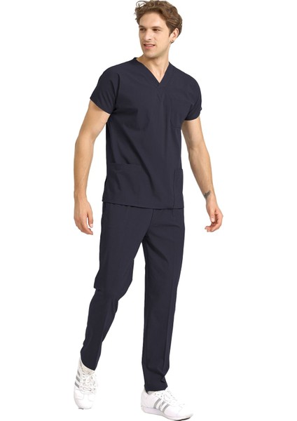 Lacivert Likralı Doktor ve Hemşire Forması Unisex Cerrahi Takım | Brl Scruble modelleri