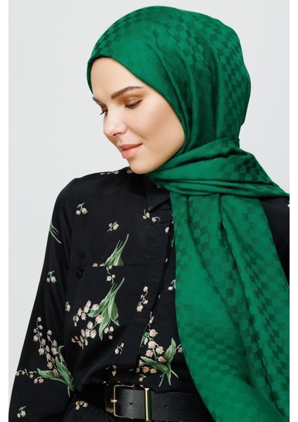 Koyu Benetton Yeşili Kare Desen Pamuk Jakar Şal fiyatları