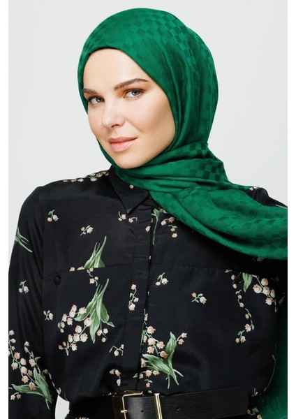 Koyu Benetton Yeşili Kare Desen Pamuk Jakar Şal fırsatları