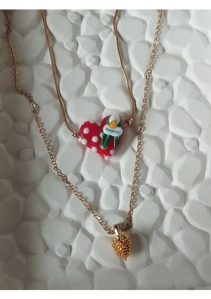 Yeni Yıl Tasarımlı, Yılbaşı Kalp Murano ve Çam Kozalak Kadın Kolye modelleri