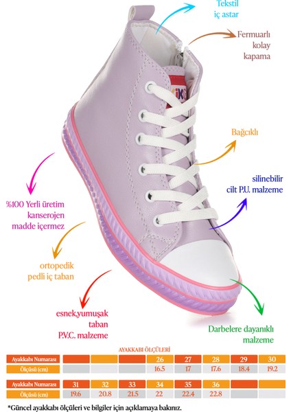Pant Günlük Bağcıklı Fermuarlı Kız Çocuk Bot Ayakkabı Lila fiyatları