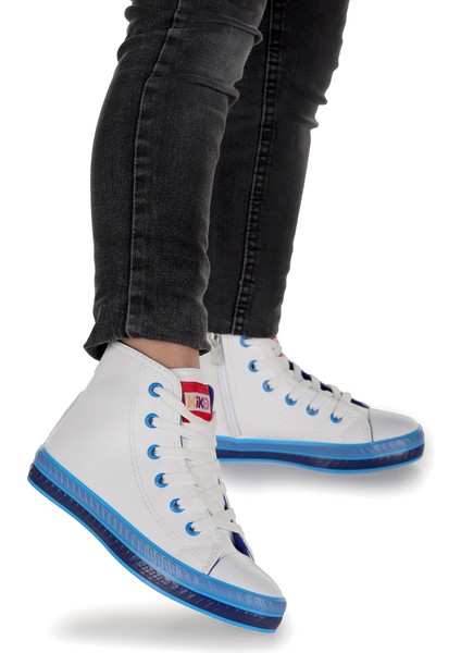 Pant Günlük Bağcıklı Fermuarlı Erkek Çocuk Bot Ayakkabı Beyaz - Mavi modelleri