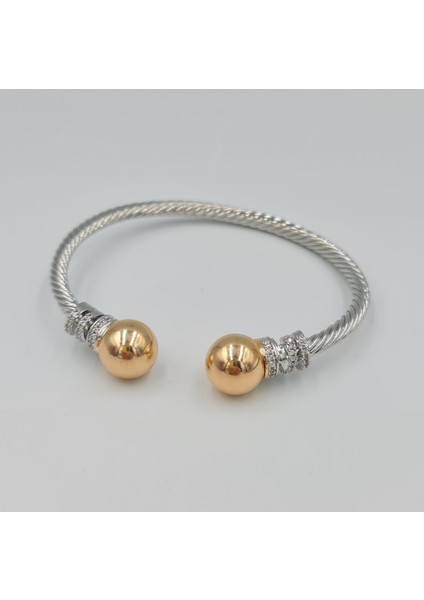 Gümüş Gold Top Detaylı Şık Tasarım Bileklik