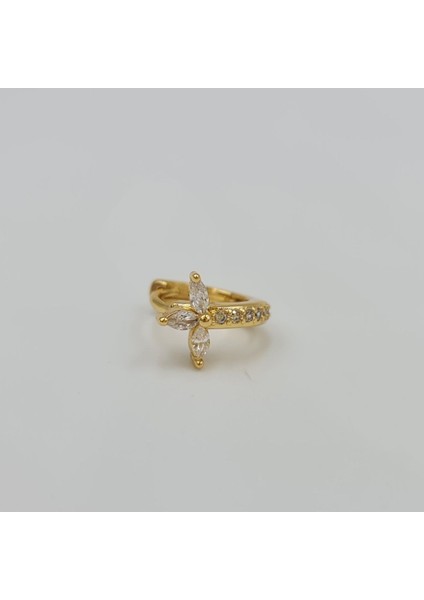 Cerrahi Çelik Taşlı Üç Yapraklı Küpe Tragus Helix Kıkırdak Piercing