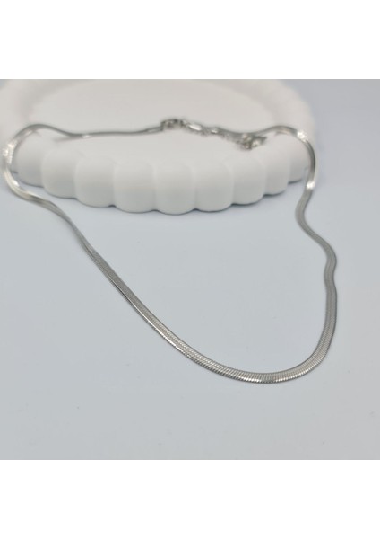 Şık Altın Kaplama Çelik 4 mm Beyaz(Gümüş) Ezme Zincir Aksesuar Kolye