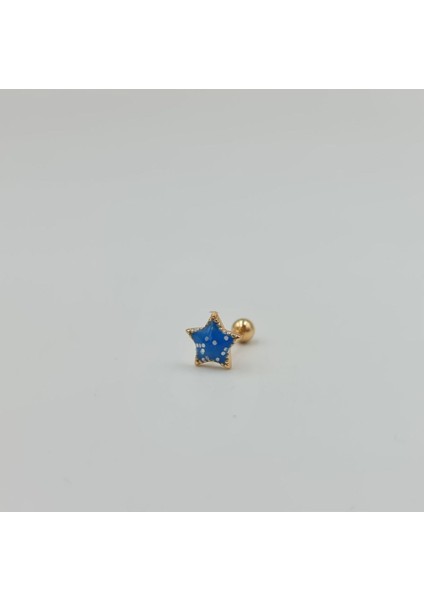 Mavi Yıldız Detaylı Cerrahi Çelik Küpe Tragus Helix Kıkırdak Piercing