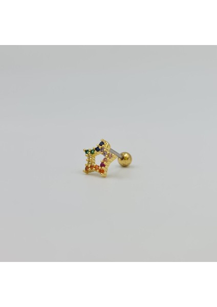 Cerrahi Çelik Renkli Taşlı Yıldız Detaylı Küpe Tragus Helix Kıkırdak Piercing fırsatları