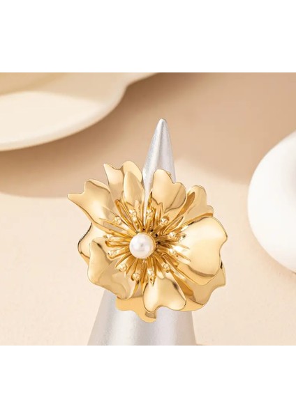 Gold Inci Detaylı Büyük Çiçek Yüzük fiyatları
