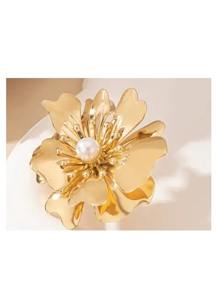 Gold Inci Detaylı Büyük Çiçek Yüzük modelleri