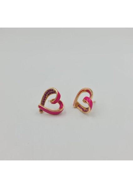 Pembe Taşlı Kalp Kadın Çivi Küpe fiyatları