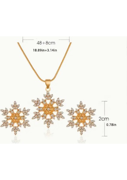 Gold Taş Detaylı Zarif Kar Tanesi Kolye Küpe Set fiyatları