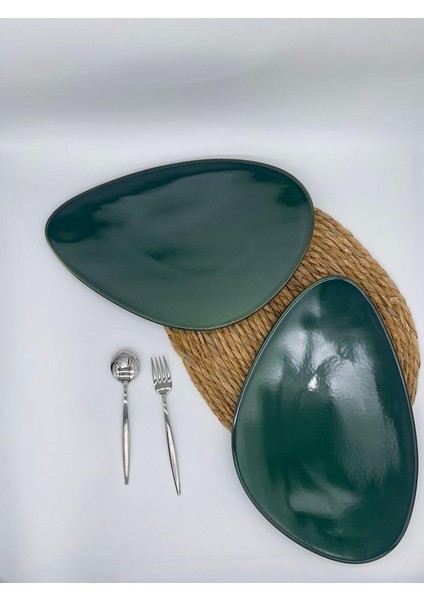 2'li Brush Yeşil Oscar Servis/Sunum Tabağı 35 Cm
