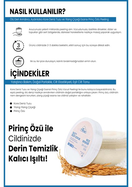 Ölü Deri Arındırıcı, Aydınlatıcı Kore Deniz Tuzu ve Ylang Çiçeği Esansı Prinç Özlü Vücut Peeling modelleri