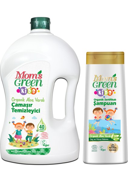 2'li Set-Mom's Green Organik Çocuk Çamaşır Temizleyici 1500 ml ( 40 Yıkama )ve Çocuk Şampuanı 400 ml