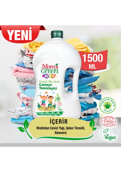 2'li Set-Mom's Green Organik Çocuk Çamaşır Temizleyici 1500 ml ( 40 Yıkama )ve Çocuk Şampuanı 400 ml