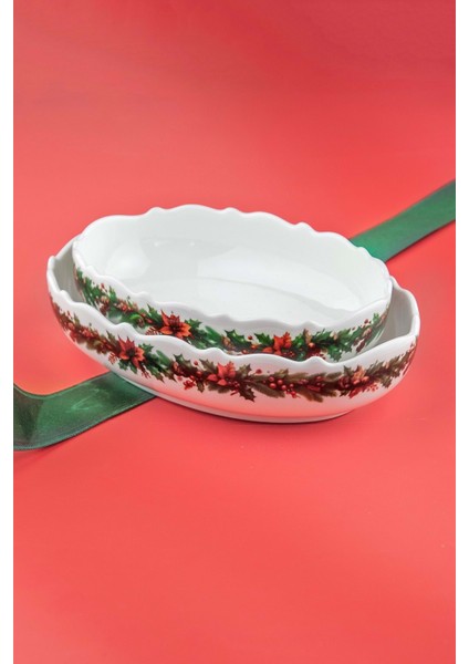 Christmas Ikili Porselen Kayık Tabak