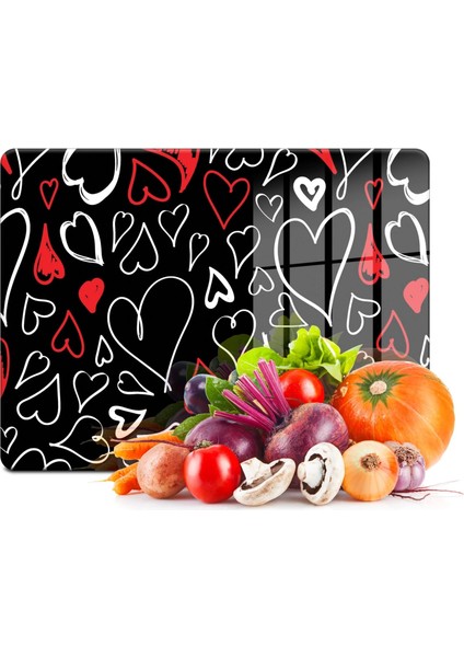Cam Kesme Tahtası ve Sunum Tablası Love Desenli