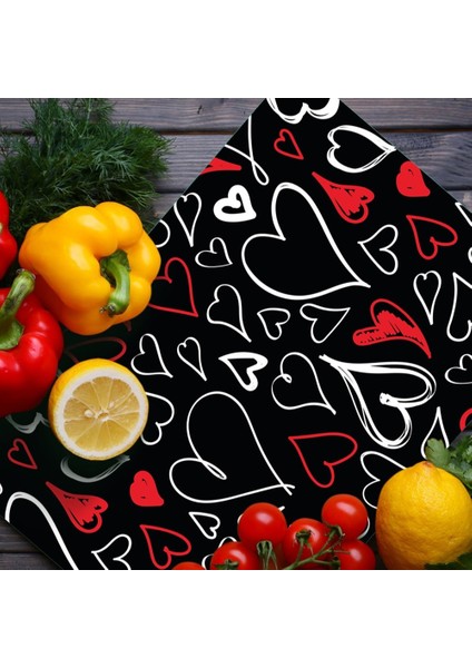 Cam Kesme Tahtası ve Sunum Tablası Love Desenli modelleri