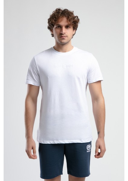 Empıre Beyaz Bisiklet Yaka Nakışlı Standard Fit Erkek Tshirt