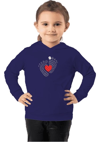 Çocuk Sweatshirt Hoodie 3 Iplik Nakış Kalın Pamuklu Kapüşonlu