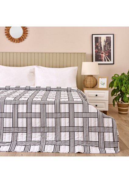 Soft Kareli Çift Kişilik Yatak Örtüsü - Beyaz - 200X230 cm