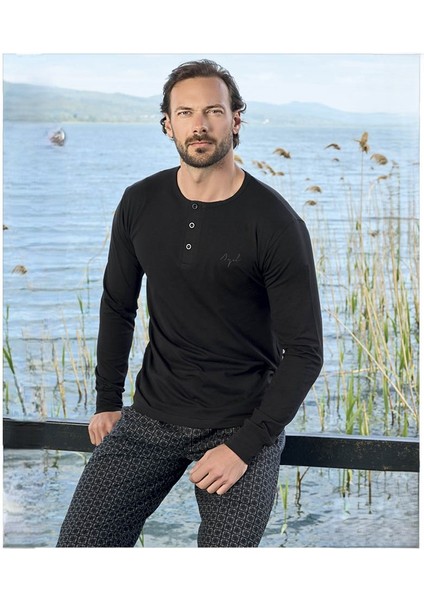 3443 Erkek Modal Patlı Uzun Kollu Pijama Takım