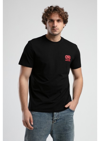 ECKO UNLTD Corınth Siyah - Kırmızı Bisiklet Yaka Baskılı Standard Fit Erkek Tshirt