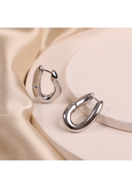 Çelik Kadın Küpe, Kıvrımlı Oval, Gümüş Renk, No:207 fırsatları