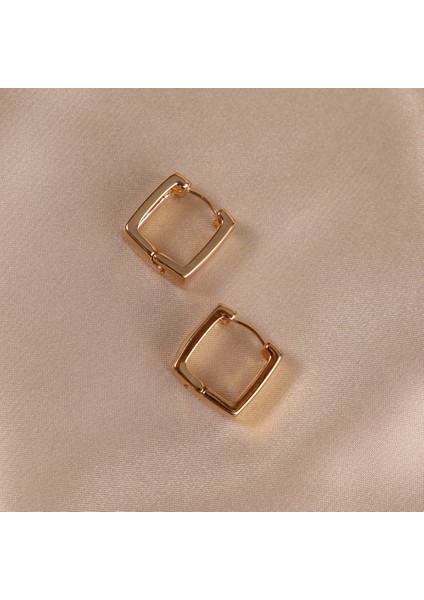 Çelik Kadın Küpe, Kalın Kare, Gold Renk, No:206