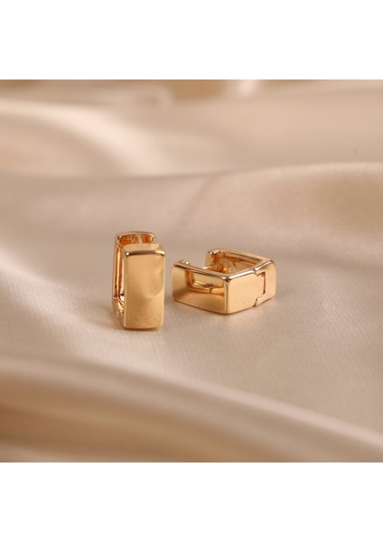 Çelik Kadın Küpe, Kalın Kare, Gold Renk, No:206