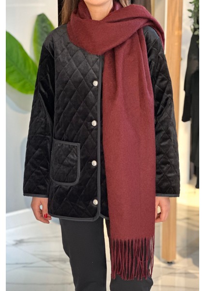 Püsküllü Buklet Atkı Şal 45X200 cm 1285 Bordo