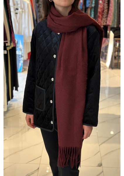 Püsküllü Buklet Atkı Şal 45X200 cm 1285 Bordo indirimleri