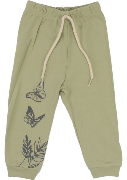 Kız Çocuk Ekru Yeşil Kelebek Baskılı 2'li Pijama Takımı - 1014739