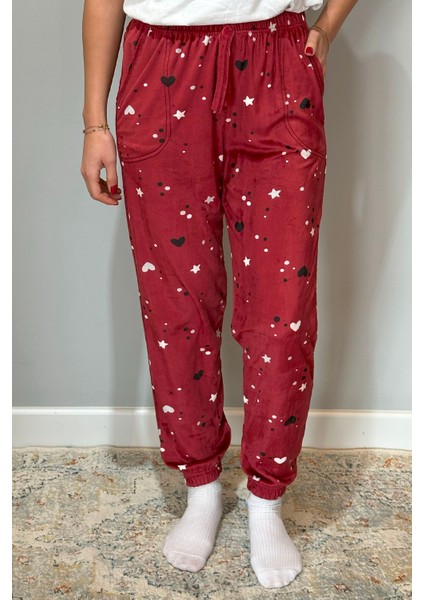 Kadın Kadife Tek Alt 140 Yıldız Bordo