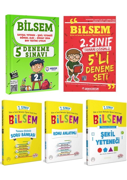 2. Sınıf BİLSEM Soru Bankası Deneme Sınavı ve Şekil Yeteneği Seti 5 Kitap
