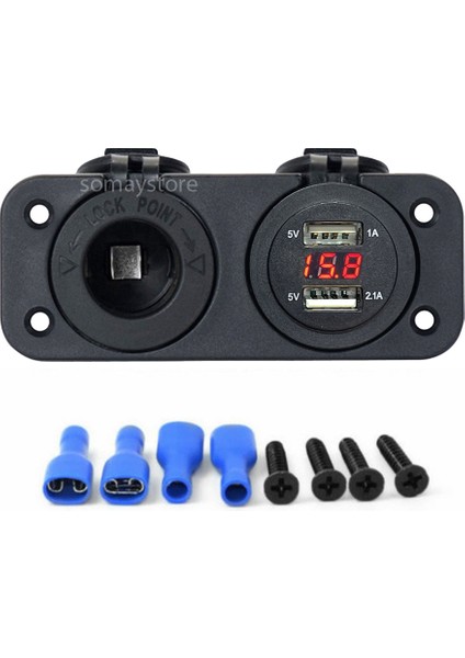 Marin Şarj + Voltmetreli Usb Soketi Plastik Çerçeve 12-24v