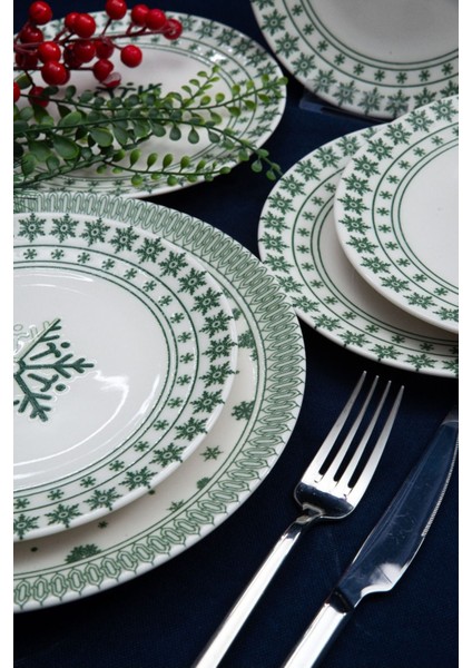 Çam Ağacı 7 Parça Porselen Pasta Tabağı Seti
