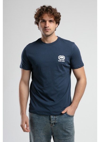 Corınth Lacivert Bisiklet Yaka Baskılı Standard Fit Erkek Tshirt