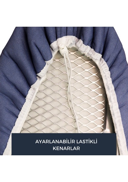 Ütü Masası Kılıfı Örtüsü Bezi, Keçeli,Süngerli,Lastikli Yanmaz Ayarlanabilir 50x150 cm Mavi fırsatları