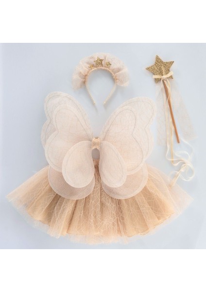 Etek /taç / Asa /3d Kelebek / Kanatlı Taşlı Yıldız Asa Set (Ekru) 5-6-7-8 Yaş