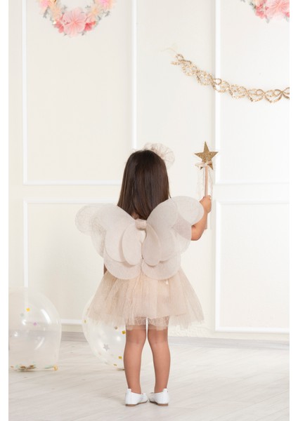 Etek /taç / Asa /3d Kelebek / Kanatlı Taşlı Yıldız Asa Set (Ekru) 5-6-7-8 Yaş fırsatları