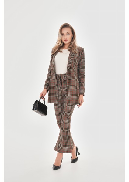 Isawella Likralı Ispanyol Paça Ekose Pantolon - Kırmızı fiyatları