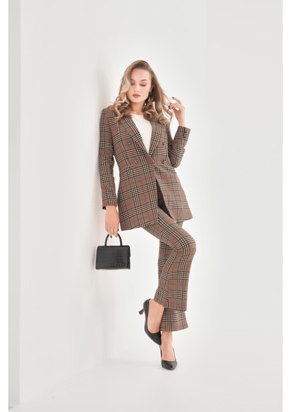 Isawella Likralı Ispanyol Paça Ekose Pantolon - Kırmızı modelleri