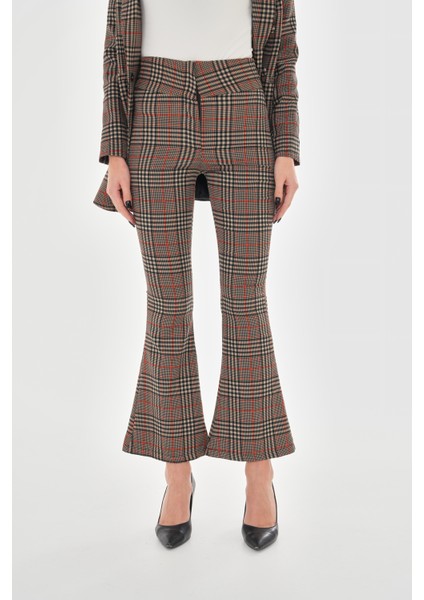 Isawella Likralı Ispanyol Paça Ekose Pantolon - Kırmızı fırsatları