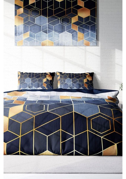 Lastikli Çarşaflı %100 Pamuk Saten Çift Kişilik Nevresim Takımı Arty Blue fiyatları
