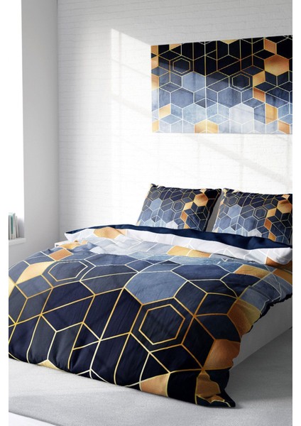 Lastikli Çarşaflı %100 Pamuk Saten Çift Kişilik Nevresim Takımı Arty Blue modelleri