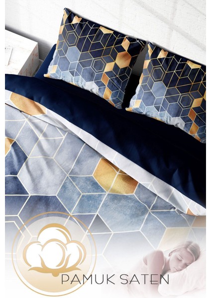 Lastikli Çarşaflı %100 Pamuk Saten Çift Kişilik Nevresim Takımı Arty Blue fırsatları